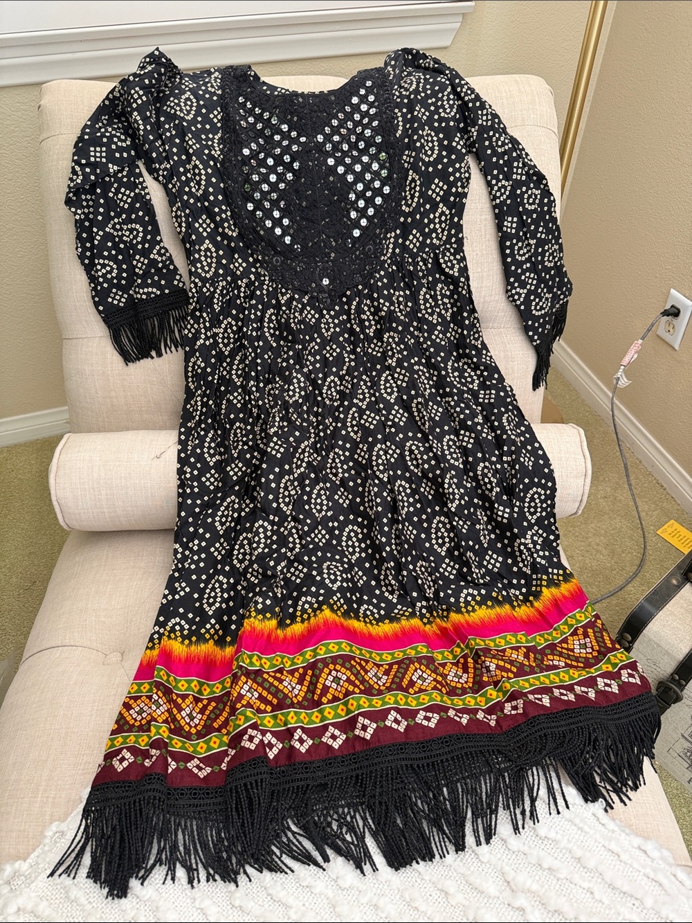 Rajasthani print 3 piece set with mirror work